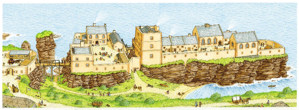 Ipotesi dell'aspetto del Castello Sinclair Girnigoe, Caithness ai primi del 1500