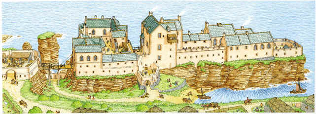 Ipotesi dell'aspetto del Castello Sinclair Girnigoe, Caithness ai primi del 1600